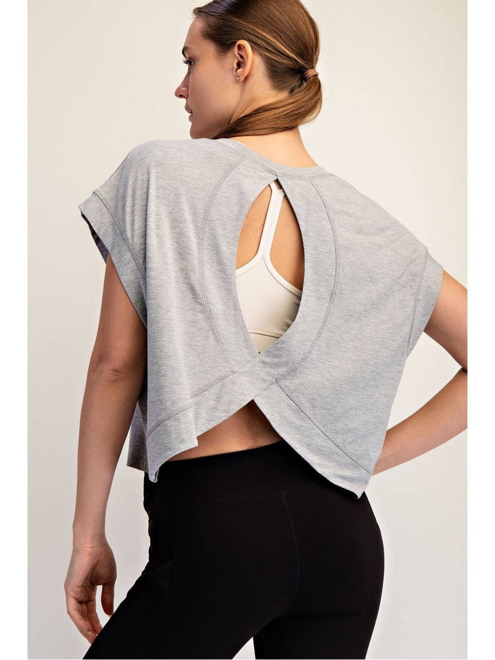 Open-Back Cropped Tee in Heather Gray - Women's